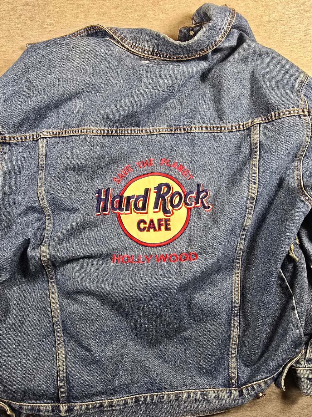 Vintage Hard Rock Cafe Hollywood "Save The Planet" Embroidered Denim Jacket